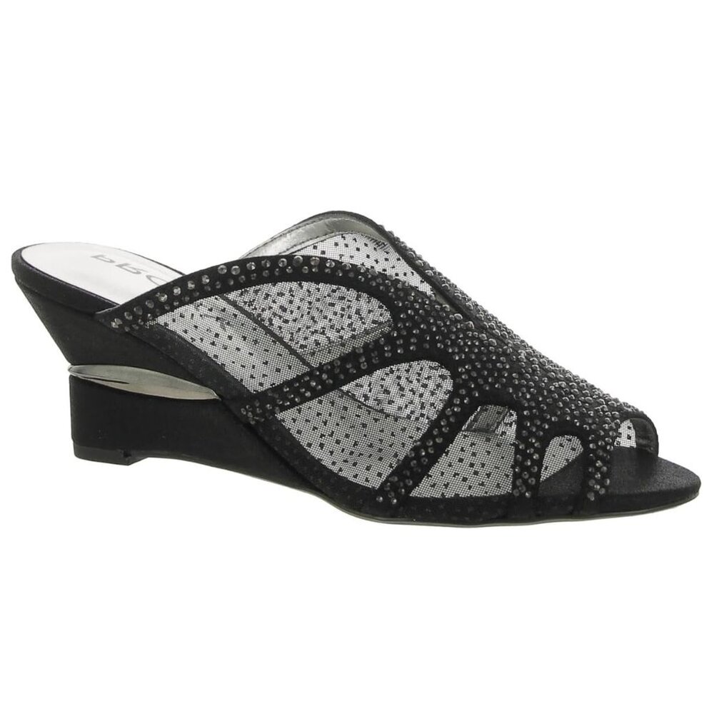 Proxy Womens 6.5M Gail Black Jeweled Mesh Mules Wedges Dress Sandals Shoes‎